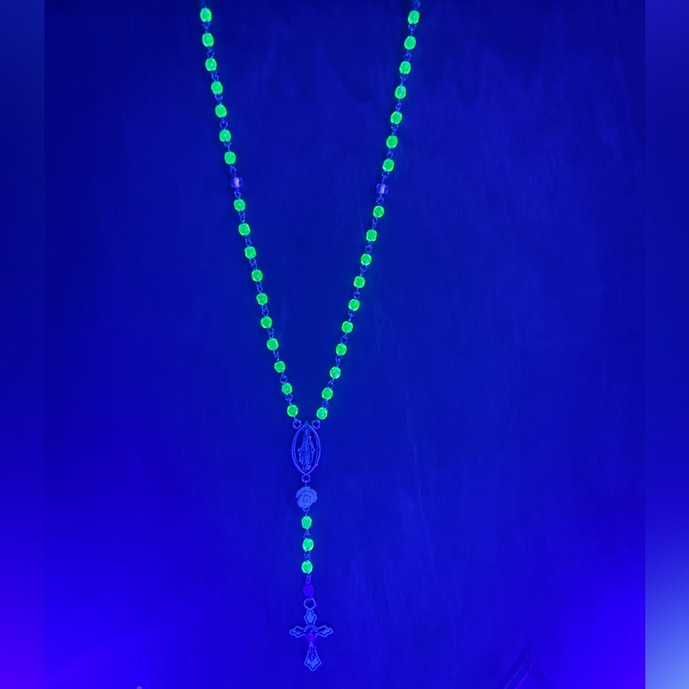 Czech Uranium Glass Beads Rosary Necklace Handmade